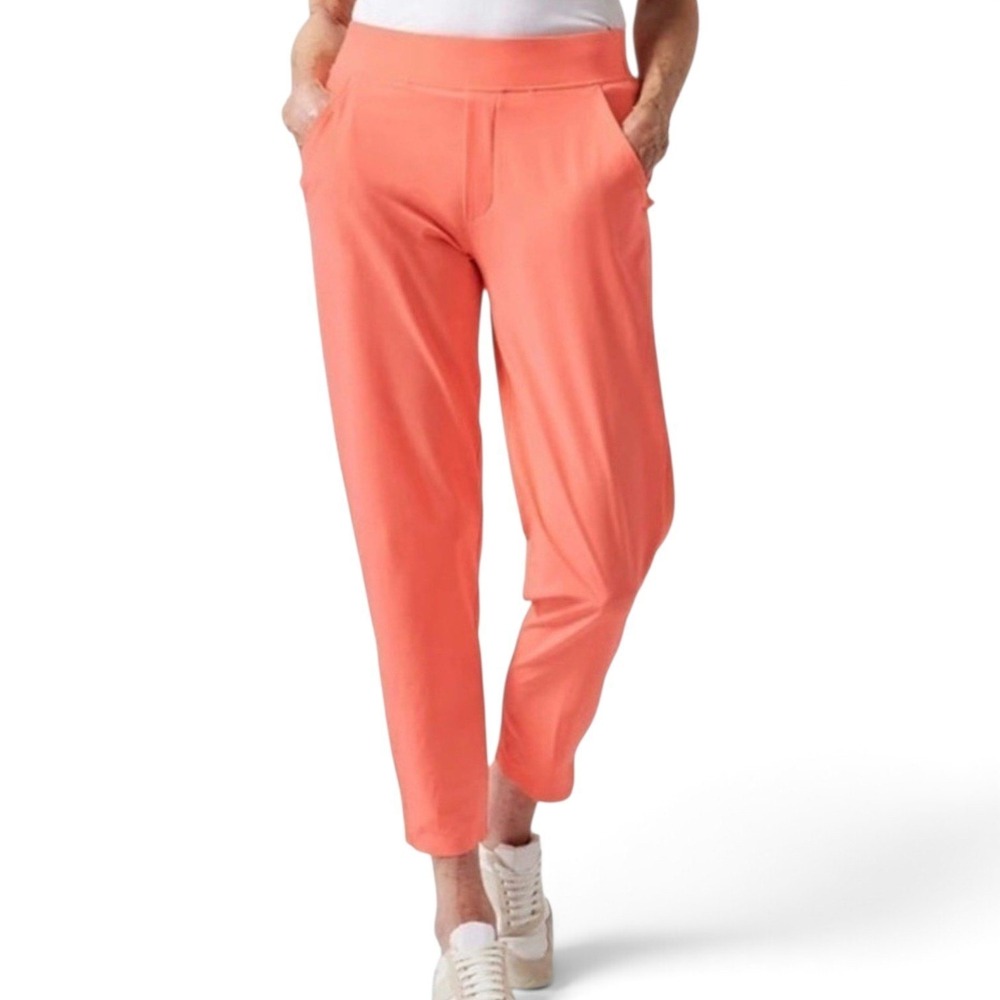 Athleta Brooklyn Ankle Pants Womens Size 6 Melon Coral Pink Ribbed Waist NWT